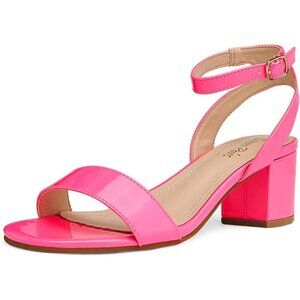 Dream Pairs Womens Neon Pink Faux Suede Rounded Toe Ankle Strap Heeled Sandal